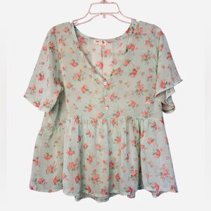Mint Floral Sheer Women Blouse